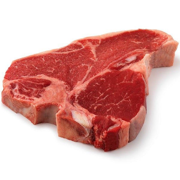 Raw T-bone steak on a white background